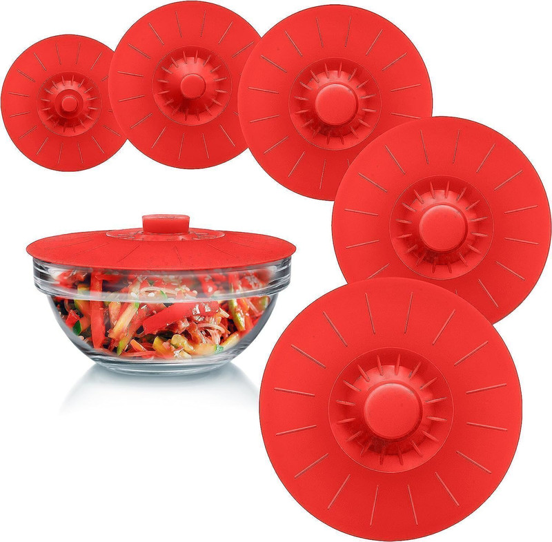 KARP Silicone Suction Lid Set | Airtight, Reusable Food Covers for Bowls & Pots| 10.3 inch, 7.9 inch, 7.1 inch, 6 inch, 5.2 inch Lid Set, Pack of 5(Silicone)