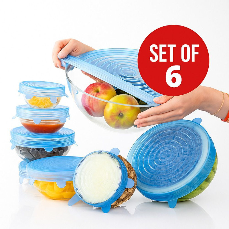 Kitch Plastix Reusable Silicone Suction Lid Cover(Pack of 6) 2.5 inch, 3.7 inch, 4.5 inch, 5.5 inch, 6.3 inch, 8 inch Lid Set, Pack of 6(Silicone)