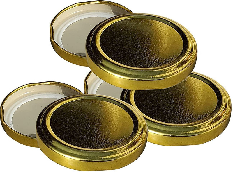 Virya Golden Color Air Tight Cap Metal Lug Cap Lid for Glass jar /Bottles/Containers 42mm in Diameter 1.65 inch Lid Set, Pack of 12(Iron)