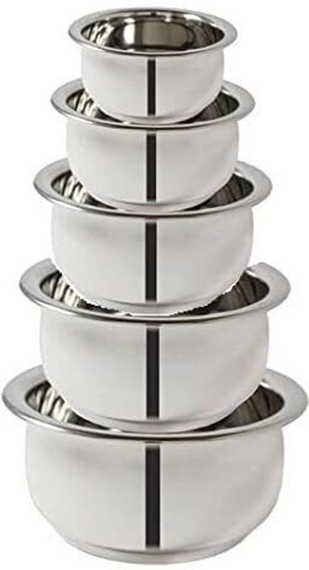 NARV Kitchen Serving Cookware Cooking Bowl | Handi Set 5-Pieces | Biryani Handi A0 4.7 inch, 5.5 inch, 6.2 inch, 6.6 inch, 7.4 inch Lid Set, Pack of 5(Stainless Steel)