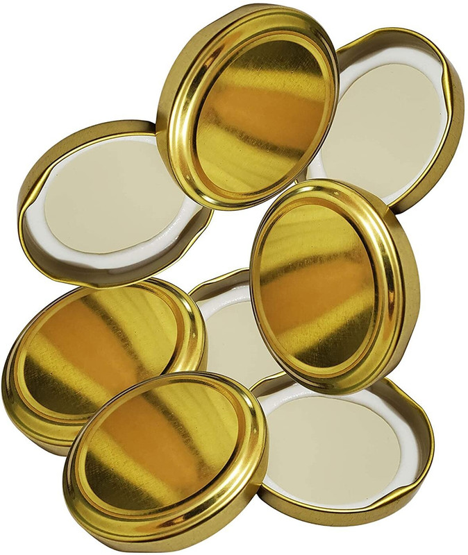 Tap2kaart 82mm Lids For Glass Jars,Rust-proof, LeakProof Airtight Metal Cap (12PCS-GOLDEN) 3.1 inch Lid Set, Pack of 12(Aluminium)