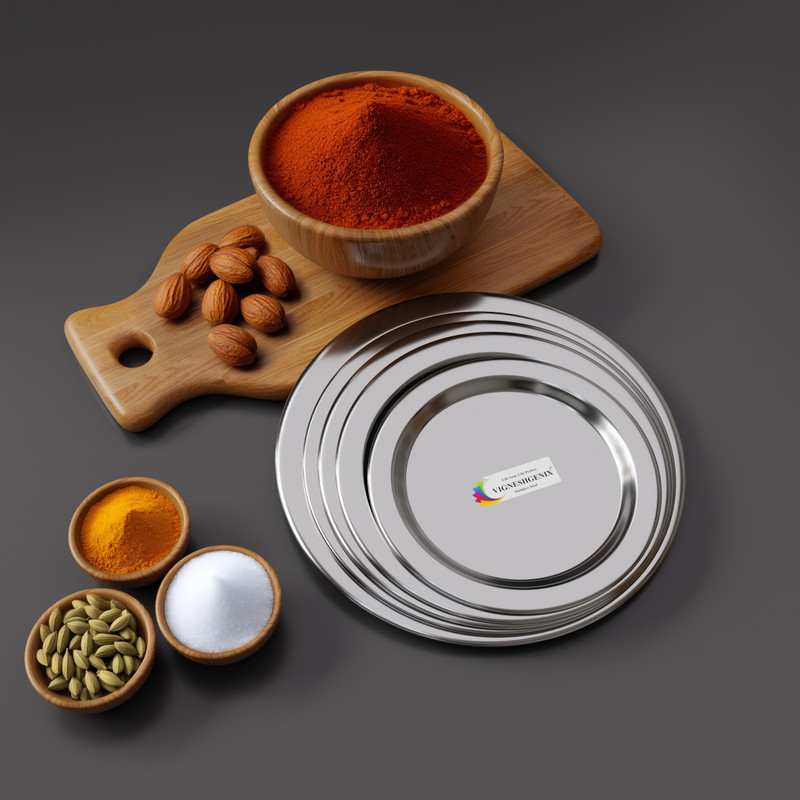 VIGSHRISE tainless Steel Round Lid Set - 5 Pieces, Durable & Glossy Finish 19 inch Lid Set, Pack of 1(Stainless Steel)