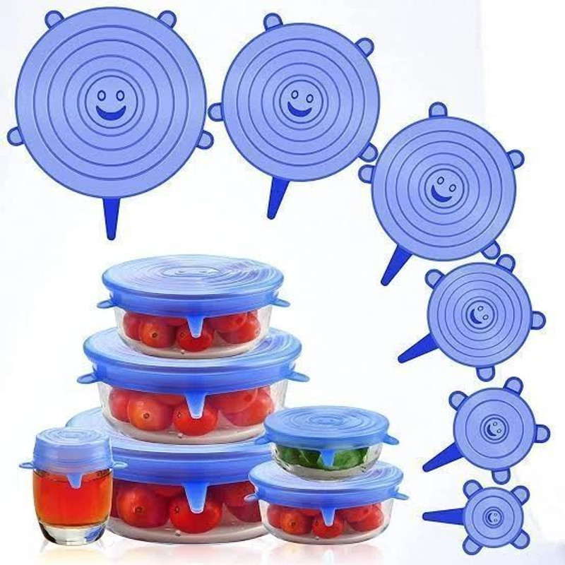 ABlue Clipper Silicone Stretch Food Covers Fits Any Container or Bowl 8 inch Lid Set, Pack of 6(Silicone)