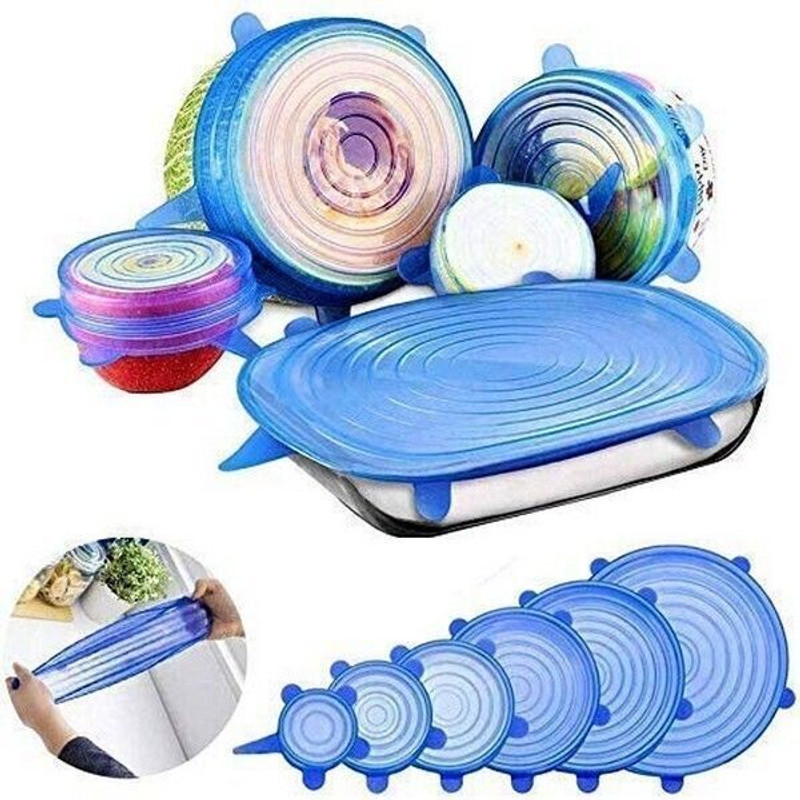 Masox Store Microwave Safe Silicone Stretch Lids Flexible Covers for Utensils, Bowls K9 2.6 inch, 3.8 inch, 4.5 inch, 5.7 inch, 6.5 inch, 8.3 inch Lid Set, Pack of 6(Silicone)