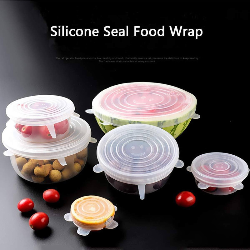 Shivaaro Seal Silicone Lid Food Silicone Reusable Stretch Lid 6 Pcs Different Size 6 inch, 4 inch, 2 inch Lid, Pack of 6(Silicone)