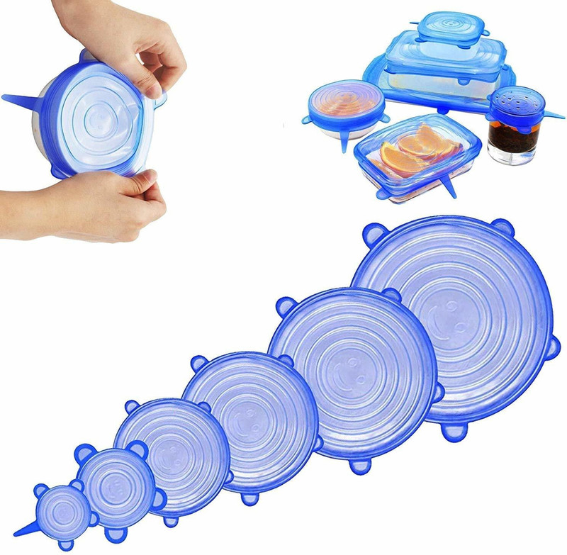 Wishland Microwave Safe Silicone Stretch Lids re-useable Flexible Covers 9 inch Lid Set, Pack of 6(Silicone)