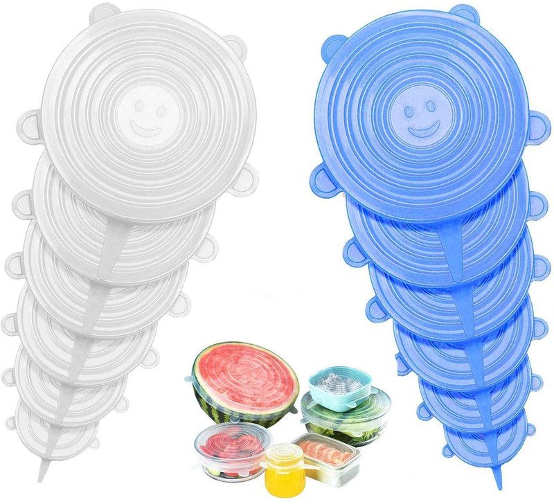 STALWART STEEL Silicone Stretch Lids, Reusable Food Storage Covers, Fresh-Keeping Cover 2.55 inch, 3.74 inch, 4.52 inch, 5.7 inch, 6.49 inch, 8.07 inch Lid Set, Pack of 12(Silicone)