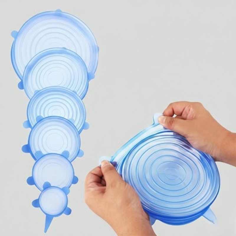 AjaraGems Silicone Stretch Lids Set of 6 – Reusable, Food-Grade, Multi-Size Covers 8.1 inch, 6.5 inch, 5.7 inch, 4.5 inch, 3.7 inch, 2.5 inch Lid Set, Pack of 6(Silicone)