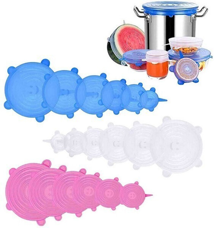 HM EVOTEK Silicone Stretch Multi size Meal Prep Microwave Reusable Food Safety Lid K12 2.6 inch, 3.8 inch, 4.5 inch, 5.7 inch, 6.5 inch, 8.3 inch Lid Set, Pack of 6(Silicone)