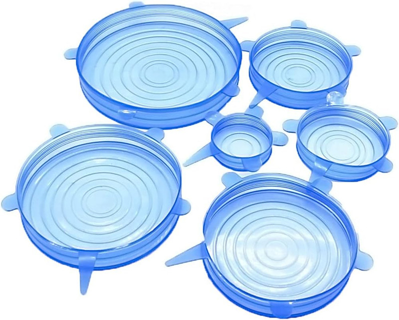 GLARIXA Silicone Stretch Lids Food Cover for Various Sizes Shape of Containers, Durable 8.07 inch, 6.5 inch, 5.71 inch, 4.53 inch, 3.74 inch, 2.56 inch Lid Set, Pack of 1(Silicone)