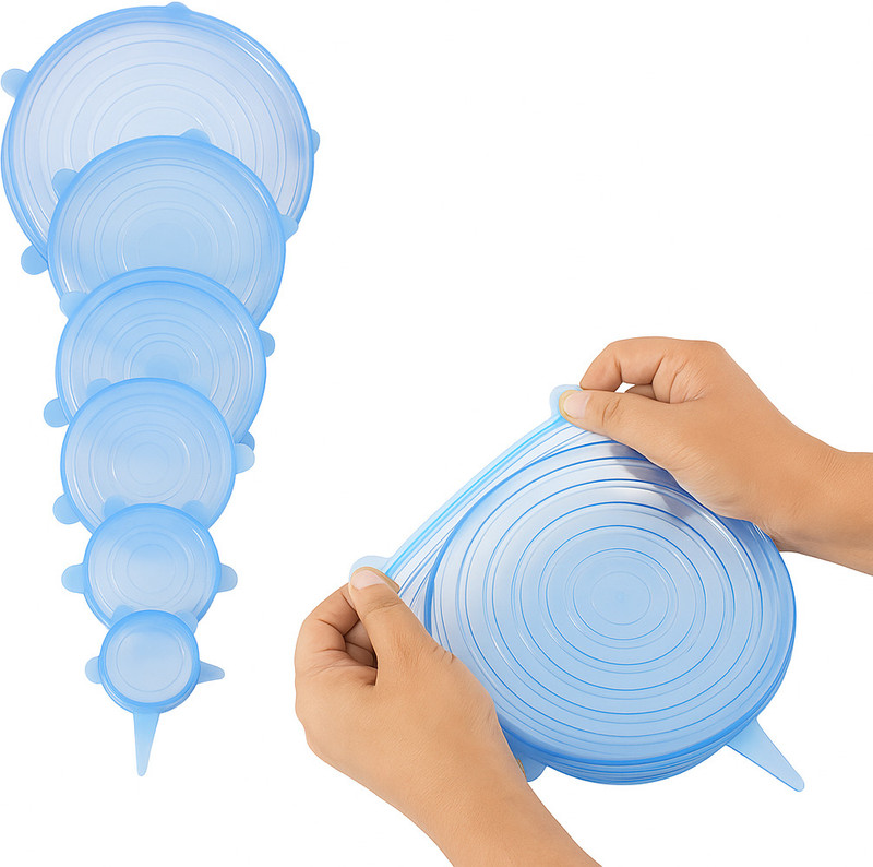 ApproxZero Multipurpose Reusable Silicone Food Covers (6 Pcs) 8 inch Lid Set, Pack of 6(Silicone)