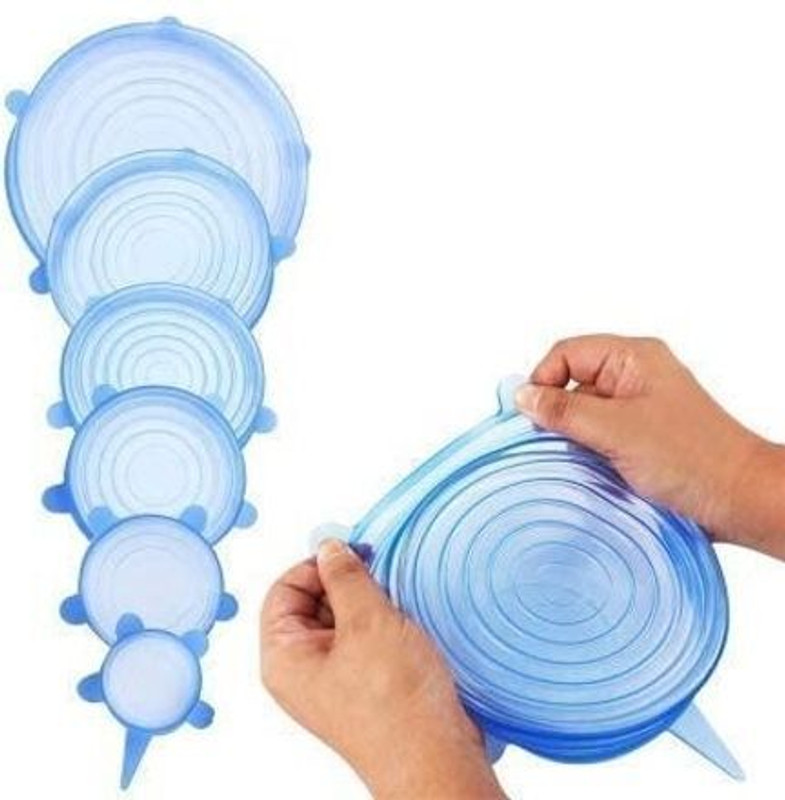 ABlue Clipper Silicone Stretch Lids Food Saver Dishwasher, Microwave, Freezer Covers for Bowl 10 inch Lid Set, Pack of 6(Silicone)