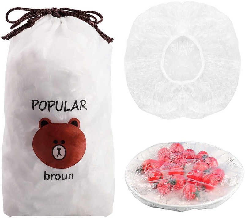 MBVTREADS Clear Elastic Food Bag Covers for Kitchen 100Pcs 3 inch Lid Set, Pack of 1(Plastic)