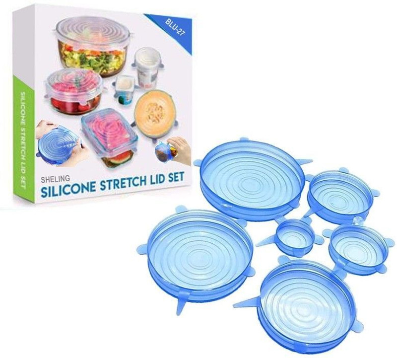 ECOWIN Flexible Covers for Rectangle, Round, Square Bowls, Dishes, Plates 2.6 inch, 3.8 inch, 4.5 inch, 5.7 inch, 6.8 inch, 8.12 inch Lid Set, Pack of 6(Silicone)