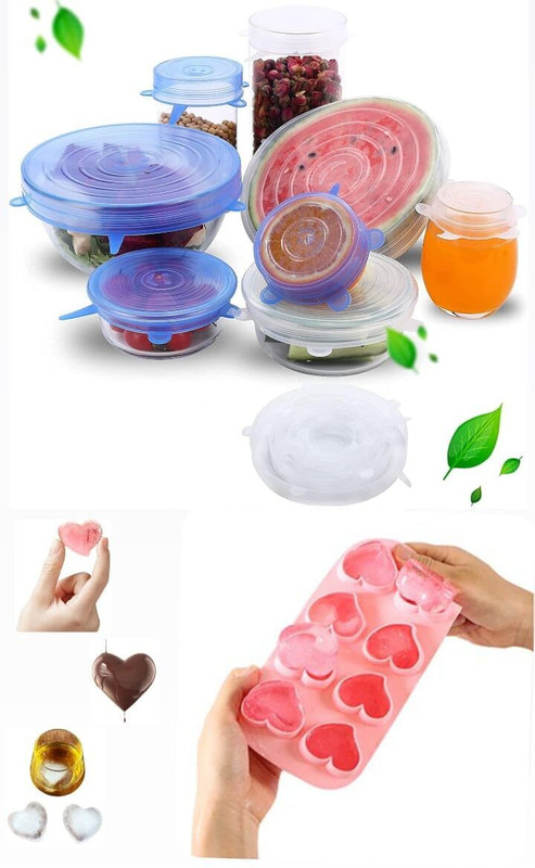 DHONI Multipurpose Unbreakable Lids For Kitchen, Silicone Heart Shape Ice Cube Tray 6.5 inch Lid Set, Pack of 2(Silicone)