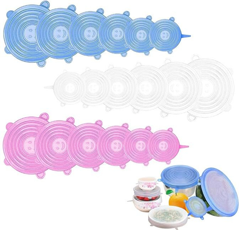 cphrex Silicone Stretch Lids Reuseable Flexible Covers 8.07 inch, 6.49 inch, 5.7 inch, 4.52 inch, 3.74 inch, 2.56 inch Lid, Pack of 18(Silicone)