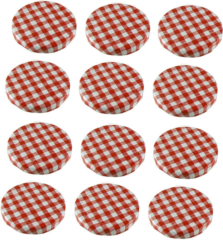 Machak Glass Bottle Lids Only 43 mm for 43 mm Mouth Bottle Red Check 1.69 inch Lid, Pack of 12(Iron)