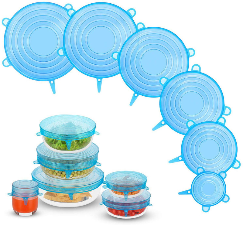 GLARIXA Multi Size Silicone Stretch Lids Reusable Flexible Cover for Bowls, Glassware 8.07 inch, 6.5 inch, 5.71 inch, 4.53 inch, 3.74 inch, 2.56 inch Lid Set, Pack of 1(Silicone)