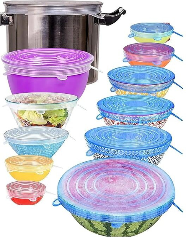CNT WHOLESALE Silicone Food Wrap Bowl Pan Pot Lid | Silicon Cover Stopper(PO6) 9 inch Lid Set, Pack of 6(Silicone)