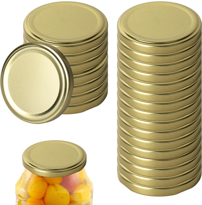 Ofifo Golden Metal Mason Jar Lids 24 Pack 63mm Airtight Leakproof Caps 2.48 inch Lid Set, Pack of 24(Steel)