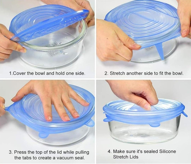 SKYFISH Stretchable silicon lids 2.6 inch, 3.8 inch, 4.5 inch, 5.7 inch, 6.5 inch, 8.3 inch Lid Set, Pack of 1(Silicone)
