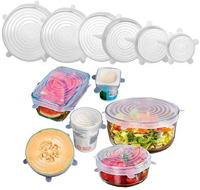 Surinka ilicone Lid Set, Silicon lKids for containers, Silicon Stretchable 2.8 inch, 3.7 inch, 4.5 inch, 5.7 inch, 6.5 inch, 8.3 inch Lid Set, Pack of 6(Silicone)