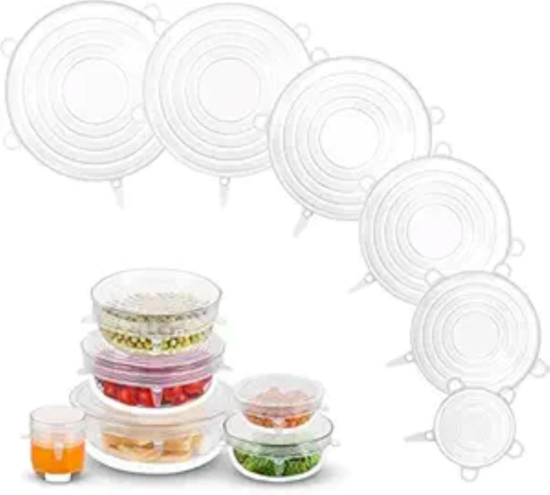 BOLDNYOUNG Reusable Stretchable Silicone Lids, 6 Different Size 17 inch, 14 inch, 12 inch, 10 inch, 8 inch, 6 inch Lid Set, Pack of 6(Silicone)
