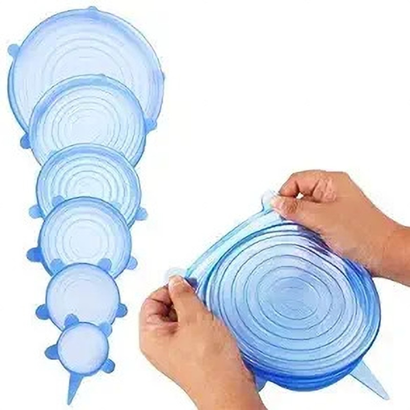 HARMI Silicon Reusable Elastic Cover Lid Seal for Utensils Stretchable Microwave 4 inch, 5 inch, 6 inch, 7 inch, 8 inch, 9 inch Lid Set, Pack of 6(Silicone)