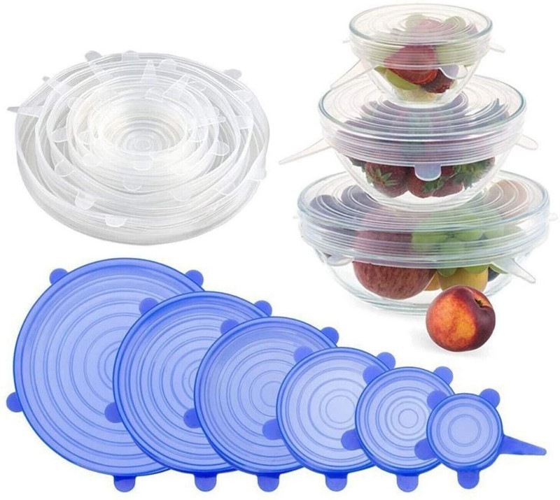 ABlue Clipper Reusable Silicone Fresh-Keeping Stretch Lids 2.6 inch, 3.8 inch, 4.5 inch, 5.7 inch, 6.5 inch, 8.3 inch Lid Set, Pack of 6(Silicone)