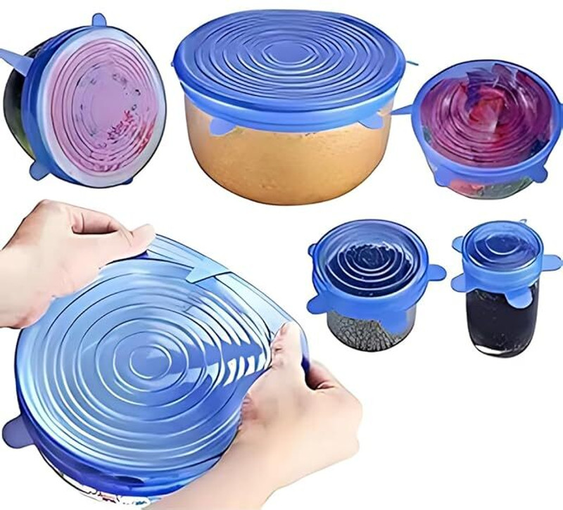 SBValueMart Silicone Stretch Lids – 6 Pack Reusable, Leak-Proof, Microwave & Freezer Safe 6 inch Lid, Pack of 1(Silicone)