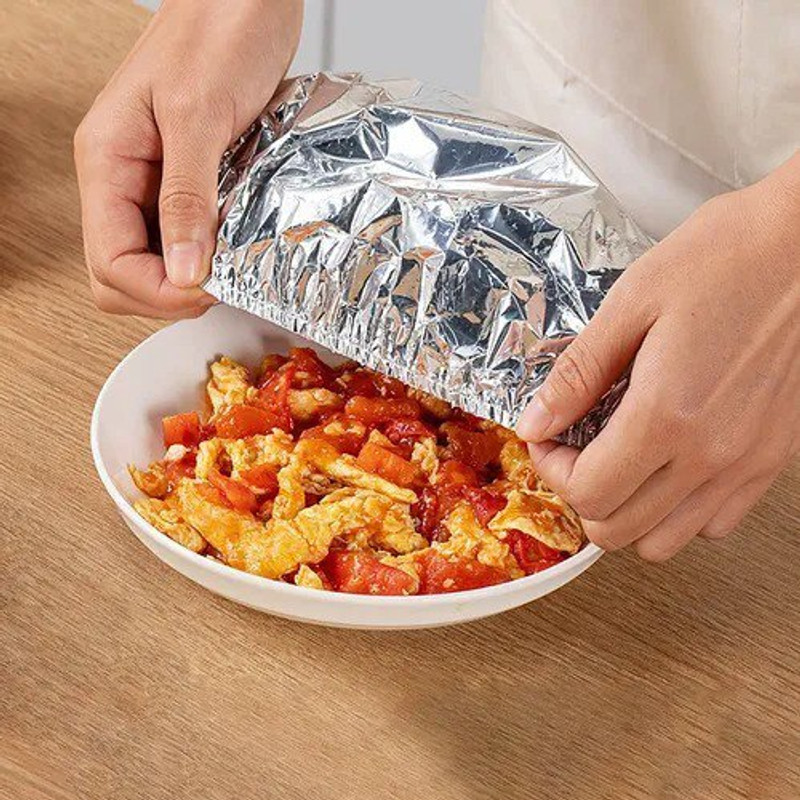 TRINGDOWN Aluminum Foil Fresh Keeping Bag | Reusable Aluminum Foil Insulation Food Cover 15 inch Lid, Pack of 50(Aluminium)