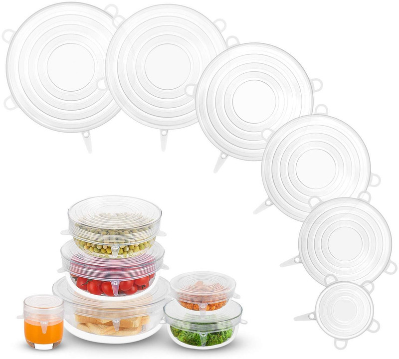 LSARI 6pc. Silicone Stretch Lids, Four Specifications of Reusable 2.6 inch, 3.7 inch, 4.6 inch, 5.7 inch, 6.5 inch, 7.8 inch Lid Set, Pack of 1(Silicone)