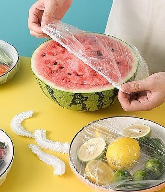 Wolpin Pack of 100 Pcs Disposable Food Cover Elastic Lid for covering Food 15 inch Lid Set, Pack of 100(Plastic)