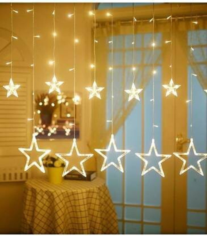 RUVI TECHNOLOGIES 98 inch Yellow, Gold Rice Lights Star Warm white LED Light Curtain for Diwali and christmas Decoration (Pack of 1) Chain Silicone Light Hanging Chain Rod