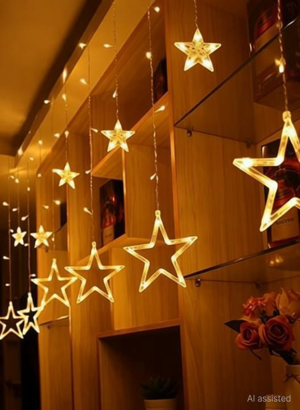 DL ZONE Yellow Star LED Light For Decoration On Diwali Chain Plastic Light Hanging Chain Rod