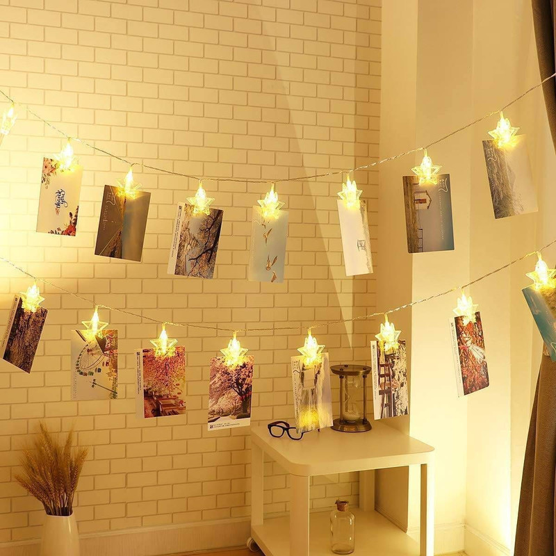 The Retake Enterprises Star Shape Clip Led Light With Photo Holder, Festival Decorative Light Chain Plastic Light Hanging Chain Rod