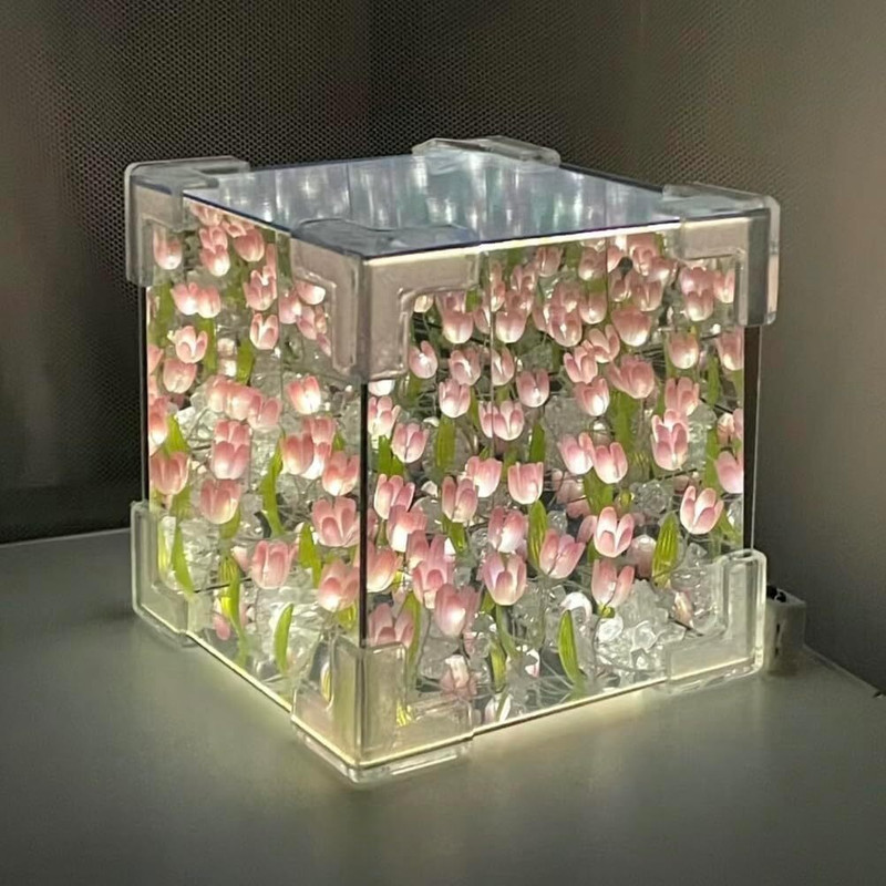 ECOVISTA DIY Cube Tulip Lamp, 2024 New Mirror Tulip Night Light, Tulip Flower Lamp Night Lamp(10 cm, Multicolor)