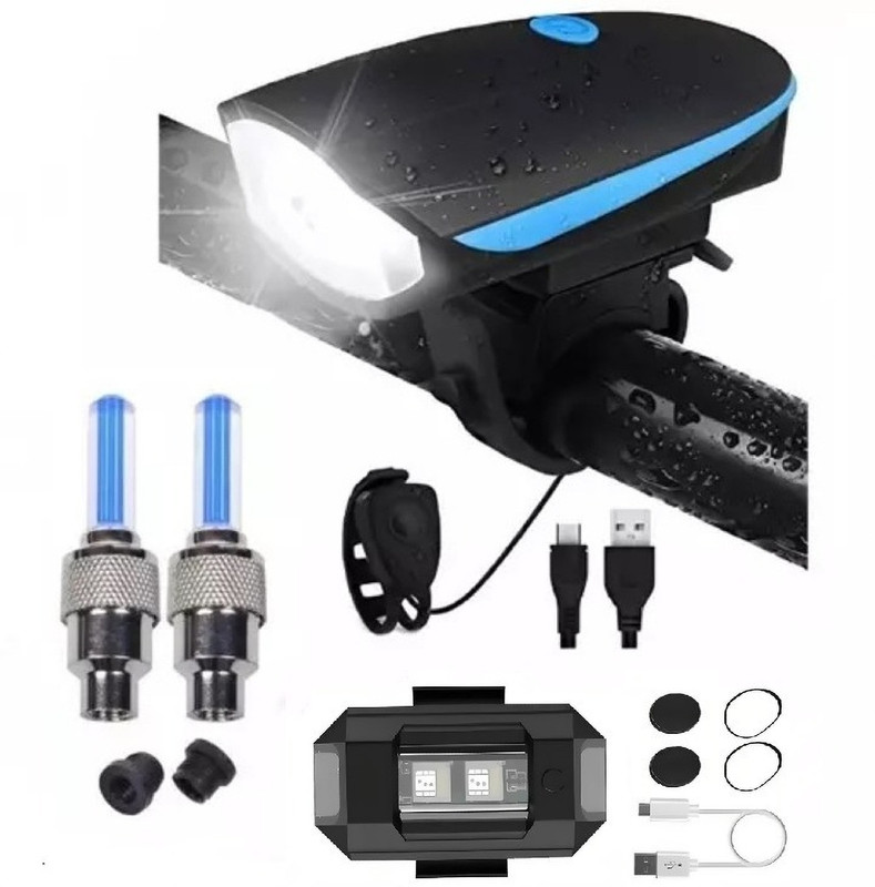 HighRider Cycle Light Horn with Spot/Tail/ Helmet Light (Blue) USB Rechargeable LED LED Front Rear Light Combo(Multicolor)