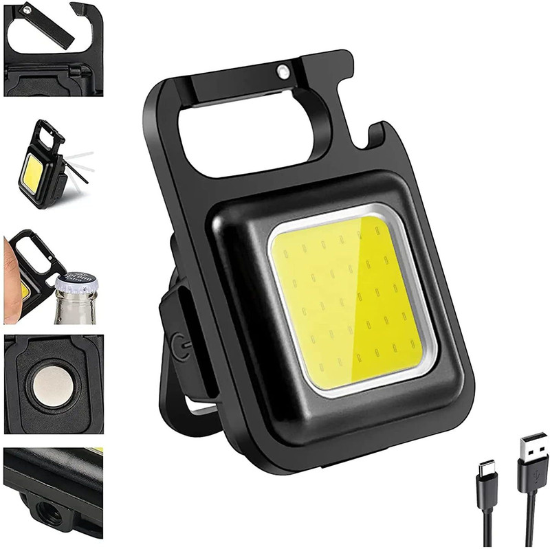 Rapid Small LED Flashlight 500 Lumens COB Rechargeable Keychain Flashlight LED Lantern(Black)
