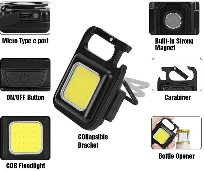 CCE Small Flashlights Mini Keychain, Rechargeable 3 Modes Portable Pocket Light LED LED Lantern(Black)