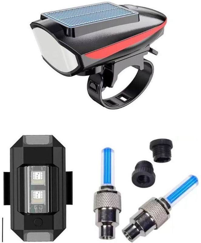 FCC RACING Cycle Solar Front, Rear & Valve Light and with Horn LED Front Light(Multicolor)