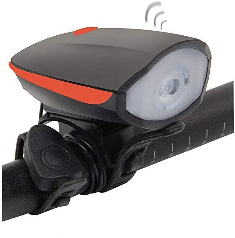 rebel 2-in-1 USB Rechargeable Bicycle Horn Light (3 modes) LED Front Light(Orange, Black)