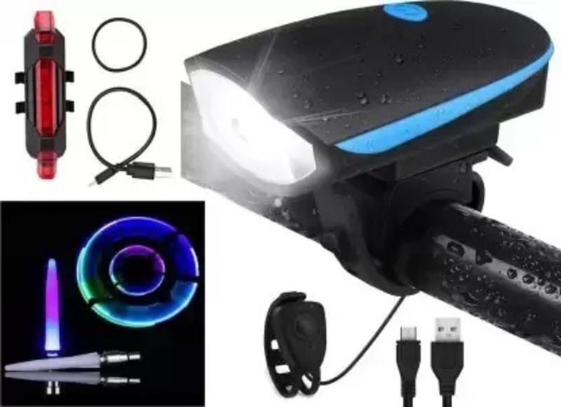 BLACKBELL Bicycle Set of LED Front Light with LED Tail Light and Valve Lights LED Front Rear Light Combo(Multicolor)