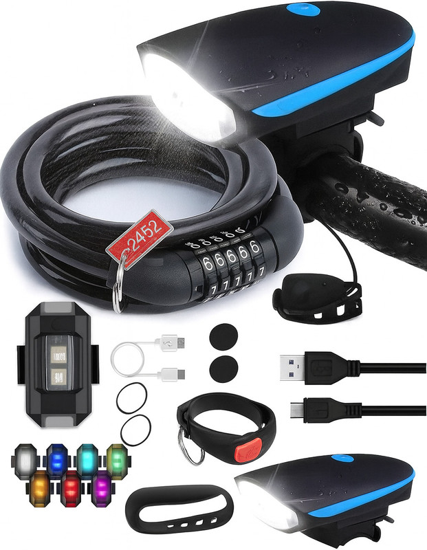 XAIPRO Premium Cycle Front, Rear & Dual valve light with Horn and Number lock LED Front Rear Light Combo(Multicolor)
