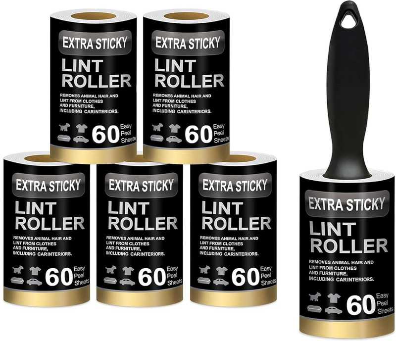 Q one store Lint Roller Set with 1 Handle & 5 Refills – 60 Sheets Each Lint Roller