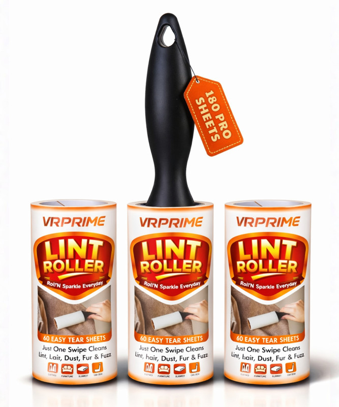 VRPRIME 180 Sheets Lint Roller Remover for Clothes Reusable Sticky Easy-Tear Sheet Lint Roller