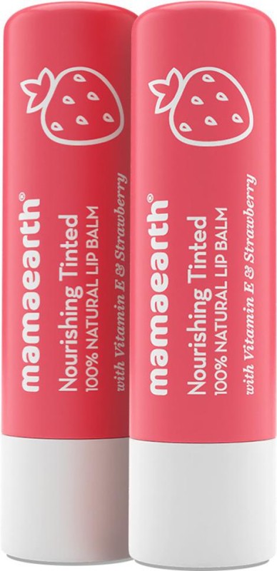 MamaEarth Nourishing Tinted 100% Natural Lip Balm with Vitamin E and Strawberry Strawberry  (Pack of: 2, 4 g)