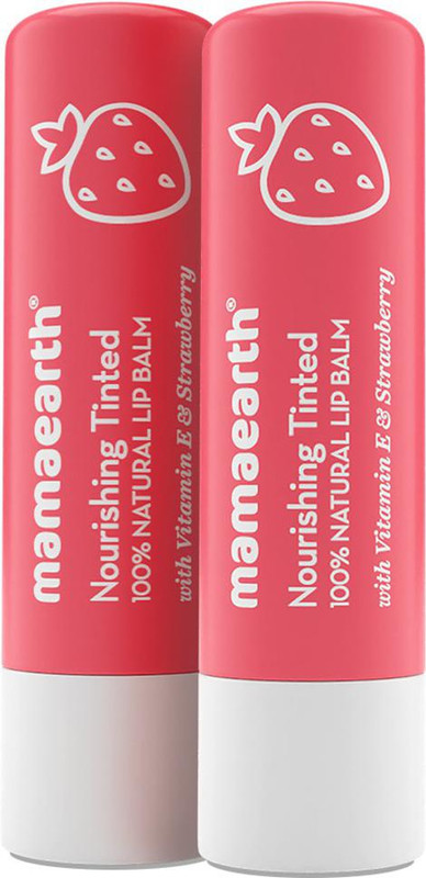 MamaEarth Nourishing Tinted 100% Natural Lip Balm with Vitamin E and Strawberry Strawberry (Pack of: 2, 4 g)
