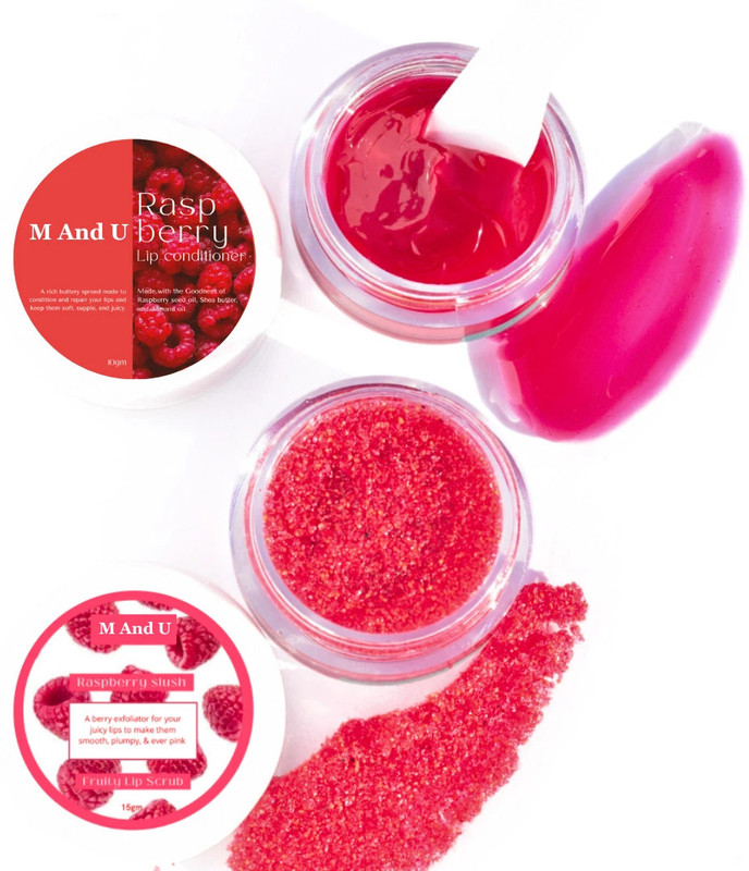 M and U Raspberry Lip scrub and mask combo for tanned, Pigmented, chapped, darkened lips Raspberry(Pack of: 2, 15 g)