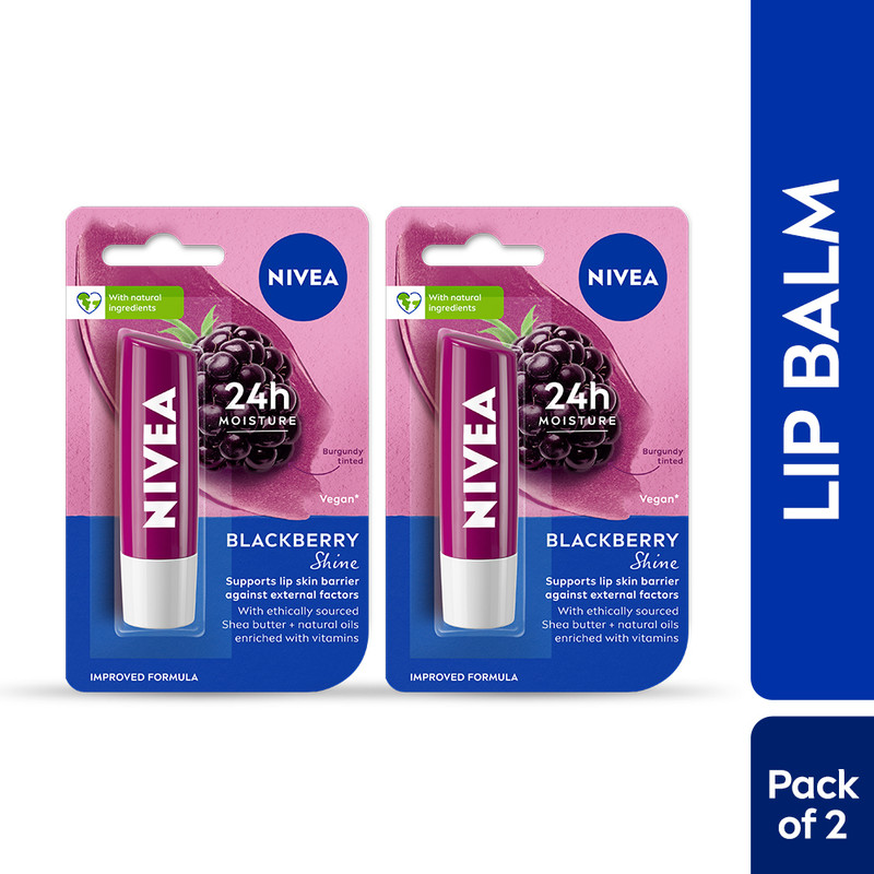 NIVEA Blackberry Fruity Shine Lip Balm Blackberry(Pack of: 2, 9.6 g)